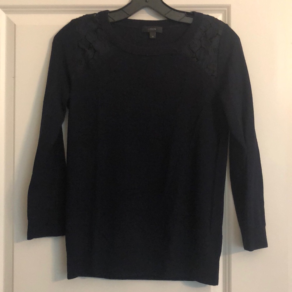 J Crew navy merino sweater with inset detail XS